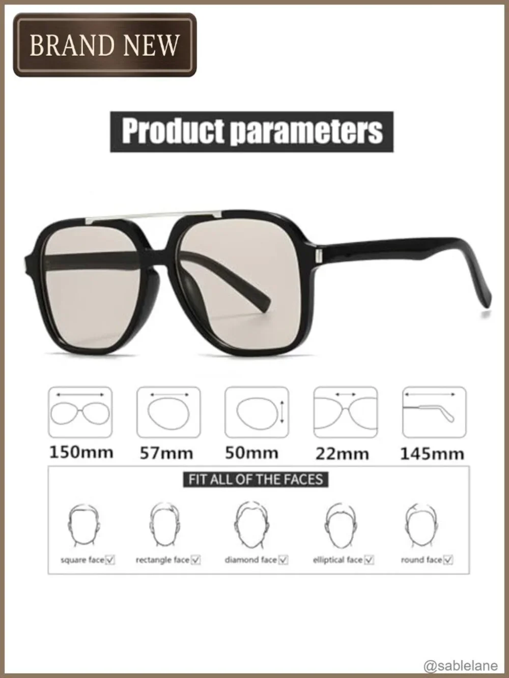 Unisex Square Aviator Sunglasses Oversized Plastic Frame UV400